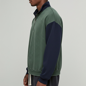Sudadera con capucha de algodón 100% personalizada OEM/ODM con cremallera de un cuarto, diseño de bloques de color, bordado y estampado de logotipo, ideal para invierno. - Product Image 3