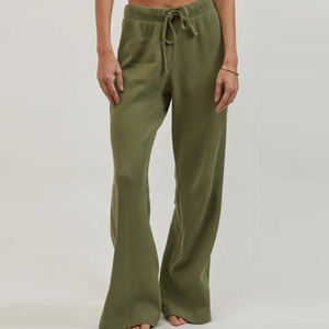 Pantalones Rectos Acampanados para Mujer, Cintura Media, Ajustados, Casuales, de Oficina, para Uso Diario, Estilo Urbano, Pantalones de Encaje para Invierno - Product Image 1