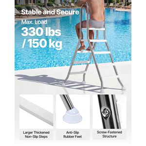 Scala per Piscina con Telaio in Acciaio Inox, 49.2 Pollici di Altezza, Scala per Piscina con Capacità di Carico di 330 Libbre, Materiale Plastico - Product Image 3