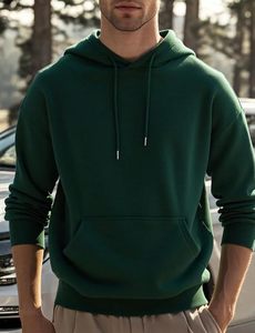 Sudadera con capucha para hombre, lisa, informal, de algodón suave, estilo urbano, versátil, moderna, esencial para cualquier atuendo. - Product Image 4