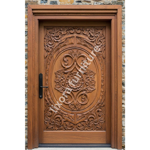 Puerta Principal de Madera Sólida Tallada a Mano con Mandala Floral de Lujo, Entrada Exterior Artística y Ornamentada - Product Image 5