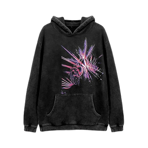 Sweat à capuche streetwear personnalisé pour homme, noir uni, 450 g/m², en molleton bouclette, effet vintage délavé à l'acide - Product Image 1