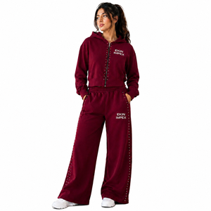 Sudadera con capucha personalizada de alta calidad con estampado serigráfico, pantalones de chándal negros con cremallera y sudadera con capucha de 500 GSM, conjunto deportivo de streetwear. - Product Image 1