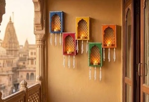 MultiColor Rajasthani Theme Jharokha Jali Boxes Tea Light Holder Home & Pooja <b>Mandir</b> Decor Christmas Hanging Housewarming - Product Image 5