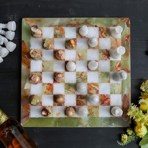 Multi Green Onyx White Marble Safe Fire Resistant <b>Chess</b> <b>Set</b> Natural Stone <b>Board</b> Game Handmade Pieces Dining Wall Living Room - Product Image 5