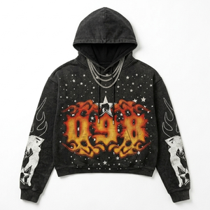 Hoodie unisexe court à ourlet brut, graphique délavé, anti-rétrécissement, haute qualité, style streetwear, fabrication sur mesure en gros - Product Image 1