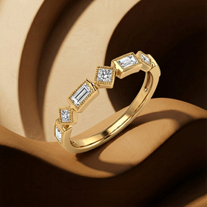 Dernières bagues de mariage en or rose massif 18 carats avec diamants baguette, prix de gros classique, sans risque, pas de MOQ, pour femmes - Product Image 1