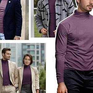 T-shirt à col roulé pour homme avec logo personnalisé, coupe ajustée, couleur unie, sous-vêtement respirant en taille adulte - Product Image 3