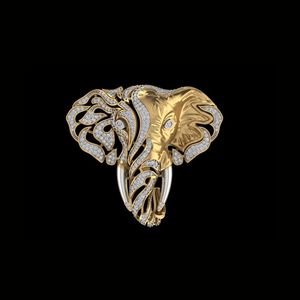 18k yellow gold <b>elephant</b> pendant 1.81ct round diamond luxury animal jewelry filigree art statement piece for men and women - Product Image 1