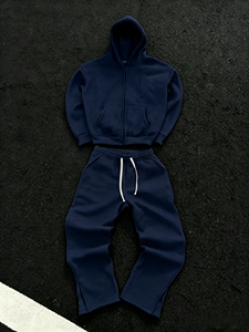 Factory Custom Womens Midweight Cotton Blend <b>Zip</b> up Hooded <b>Sweatshirt</b> Jogger Pants Sportswear Solid Anti-Shrink - Product Image 1