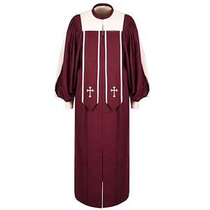 Túnica de Coro Unisex Color Granate con Ribete de Satén Dorado, Prenda de Poliéster para Actuaciones, Vestido de Escenario para Adultos - Product Image 3