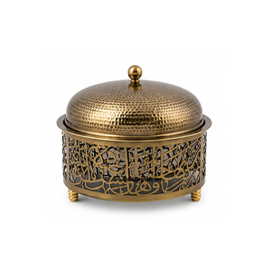 Gold Arabic Metal Casserole with Silver Hammered Dome Lid Round Oriental <b>Insulated</b> <b>Food</b> Warmer <b>Container</b> - Product Image 4