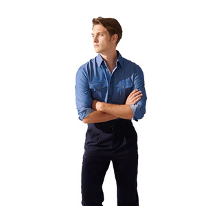 Chemise en jean bleue pour homme, manches longues, décontractée, avec deux poches poitrine, col rabattu, 100% coton, tissu respirant - Product Image 2