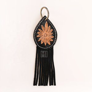 Genuine Cowhide Leather <b>Key</b> <b>Chain</b> Western Cowgirl Tooling Tassel Keyring - Product Image 1