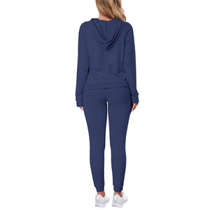 Ensemble de survêtement rose à capuche 100 % coton pour femme, manches longues, couleur unie, coupe décontractée, sweat-shirt et pantalon avec poches latérales - Product Image 4