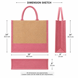 กระเป๋าโท้ทผ้าปอกระเจาสีชมพูพร้อมหูหิ้วด้านบน ดีไซน์ทรงแข็งแรง - Product Image 2