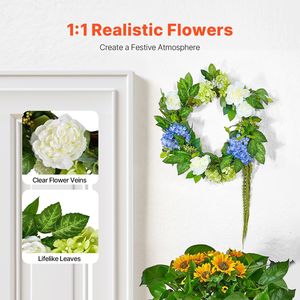 23 pollici di ortensie e rose bianche verdi artificiali blu per tutto l'anno ghirlanda decorativa malloppo - Product Image 2