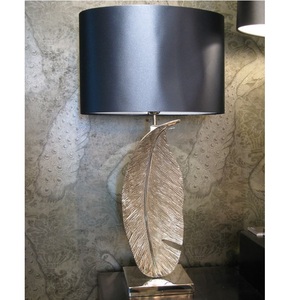 Modern luxury silver <b>feather</b> sculpture table lamp black fabric <b>shade</b> Art Deco bedside living room home decor desk <b>light</b> - Product Image 1