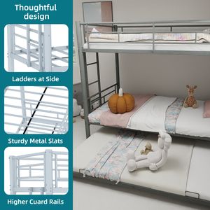 Letto a Castello in Metallo Argento Resistente e Robusto, con Riduzione del Rumore e Ringhiera di Sicurezza, Senza Necessità di Rete a Doghe - per Bambini - Product Image 4