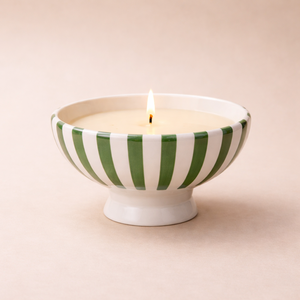 Bol en céramique rayé sur pied, épais, durable, résistant à la chaleur, finition brillante, pour bougie à mèche unique, décoration d'intérieur de luxe - Product Image 2