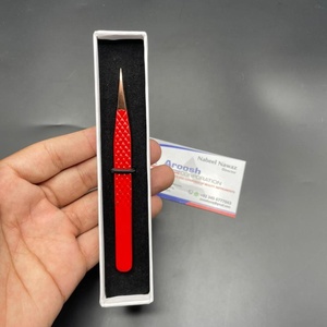 Pince à épiler à isolation rouge à pointe or rose Pince à épiler d'extension de cils à poignée diamantée en acier inoxydable de haute qualité - Product Image 5