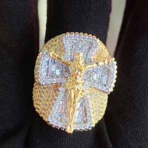 Cross Cocktail <b>Ring</b> 925 <b>Silver</b> Gold Plated Crystal Rhinestone Prong Setting Religious Unisex <b>Statement</b> Jewelry - Product Image 5