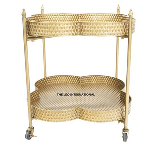 Chariot de service de petit-déjeuner de qualité supérieure, design attrayant, chariot d'hôtel en métal et verre avec roulettes, provenance Inde - Product Image 4
