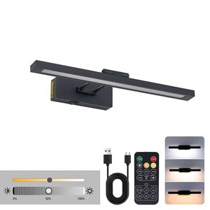 Appliques murales LED noires de 16 pouces à piles, à intensité variable, avec télécommande et minuterie, rechargeables, pour éclairage de tableaux et peintures - Product Image 5