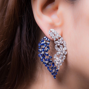 Pendientes de Lujo con Forma de Flor y Zafiro en Plata 925, Joyería de Boda para Mujer, Corte Pera - Product Image 1