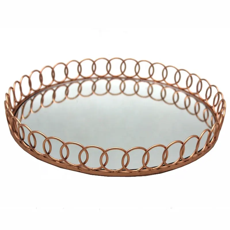 Kitchenware Copper Plating Glass Mirror Serving Tray Luxury Design Dish Plate For Dinnerware Handmade Customized Decorative