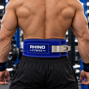 Ceinture de musculation réglable en cuir bleu Rhino Fitness, protection professionnelle, soutien lombaire enveloppant pour la salle de sport, adultes - Product Image 3