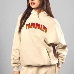 Sweat-shirt à capuche décontracté pour femme, 100% coton molletonné, coupe ample oversize, couleur unie noir, avec logo frontal - Product Image 1
