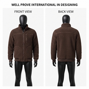 Chaqueta Bomber Sherpa Premium de 240 GSM, Color Marrón Caramelo, Cierre Frontal Completo, Bolsillos en el Pecho, Panel Trasero, Impermeable, Resistente al Viento, Camuflaje - Product Image 3