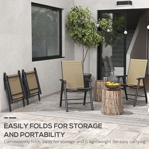 Set di 4 Sedie Pieghevoli da Esterno per Patio con Braccioli, Struttura in Metallo, Colore Marrone Misto Chiaro - Product Image 5