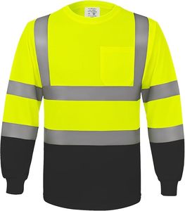 Vêtements de travail haute visibilité, chemise de sécurité à manches longues pour hommes, jaune et noir, polyester, certifiée CE, bandes réfléchissantes - Product Image 1