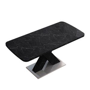 Tavolo da Pranzo Moderno Quadrato con Piano in Marmo Nero Stampato Estensibile e Base in Metallo a X in MDF W757S0001 - Product Image 6
