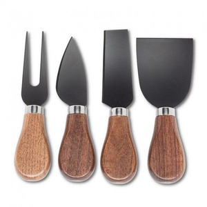 Juego de 4 cuchillos para queso con mango de nogal, cortador y servidor de queso de acero inoxidable negro premium, accesorios para tabla de charcutería - Product Image 1
