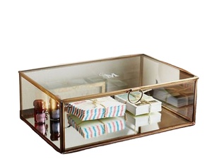 Vintage Glass <b>Shadow</b> <b>Box</b> with Gold Trim Wedding Card <b>Box</b> Keepsake Storage Containers Set Wholesale Decorative Tabletop <b>Box</b> - Product Image 2