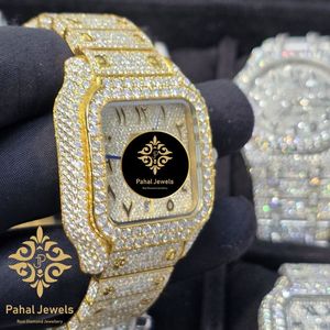 นาฬิกาข้อมือ Pahal Jewels รุ่นหรูหรา ดีไซน์สี่เหลี่ยมประดับเพชร สีทองเหลือง ระบบจักรกล แสดงวันที่  แฟชั่นฮิปฮอป สำหรับทั้งชายและหญิง ขนาด 40 มม. - Product Image 4