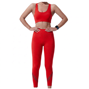 Blue 2 Piece Yoga High Waist Leggings Crop Spandex/Nylon Breathable <b>Lace</b> <b>Elastic</b> Waist Full Length Solid Color - Product Image 6