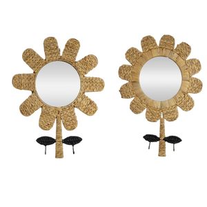 Sunflower Woven <b>Decorative</b> <b>Wall</b> Mirror Hyacinth Mirror 2 Side <b>Leaf</b> Hanger - Product Image 6