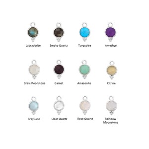 6mm Grey Moonstone Faceted Birthstone <b>Charm</b> Gold Plated Round Stone Bezel Set <b>Charm</b> Double-Sided Faceted for Handmade Jewelry - Product Image 3