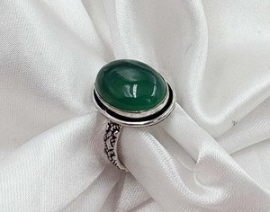 Bague ovale en onyx vert naturel, plaquée argent, pierres précieuses, pour femmes, vente en gros, bague en pierre verte - Product Image 2
