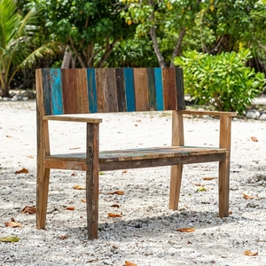 Banc de patio en bois massif peint et récupéré KAG, 2 places - Product Image 3