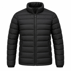 Water-Resistant Winter Jacket Solid Color Polyester Cotton Quilted Coat With <b>Fleece</b> Padded <b>Men</b> Puffer Jacket <b>Men's</b> <b>Black</b> Stand - Product Image 1