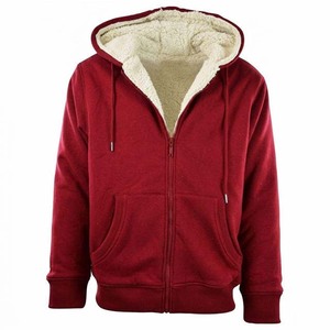 Men's Purple Fleece Zip-Up Hoodie With <b>Sherpa</b> Lining Casual Winter Hooded Sweatshirt Regular Fit Solid Color Plain Dyed - Product Image 5