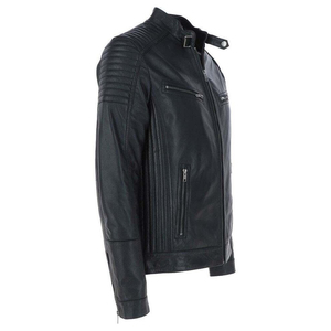 Men's Genuine Leather Stand Collar Zipper Closure Windproof <b>Slim</b> <b>Fit</b> Regular Length Quilted Pattern Custom Style <b>Jacket</b> - Product Image 5