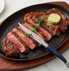 Ensemble de couteaux à steak en acier inoxydable avec manches en résine bleue, design classique, passe au lave-vaisselle, couverts pour un usage quotidien - Product Image 3