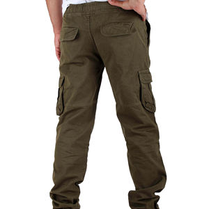 Pantalon cargo droit vert olive pour homme, plusieurs poches, taille élastique, style workwear, matière lin/coton, respirant, poids moyen - Product Image 6