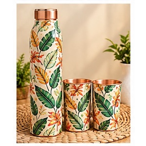 Artistic Black <b>Pink</b> Lotus Flower Copper Drinkware Set Gift <b>Water</b> <b>Bottle</b> - Product Image 2